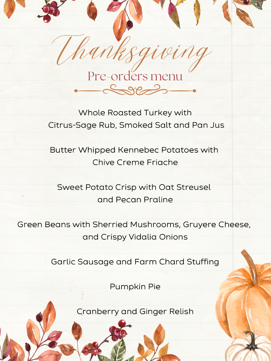 Thanksgiving Chef's pre-order meals 2025